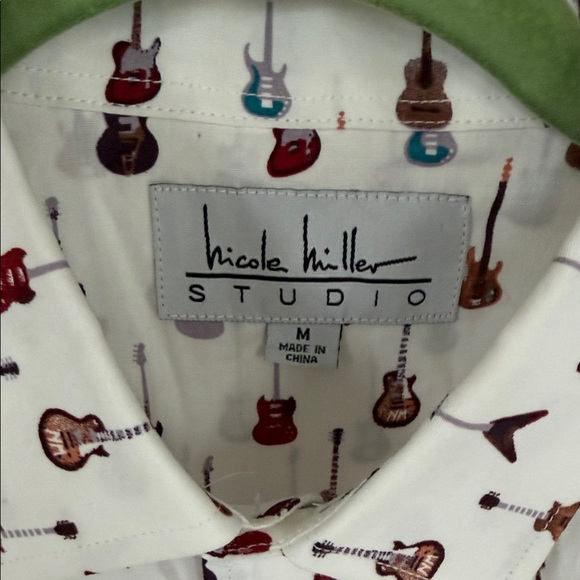 Nicole Miller White Shirt with Guitar Pattern - Picture 2 of 6